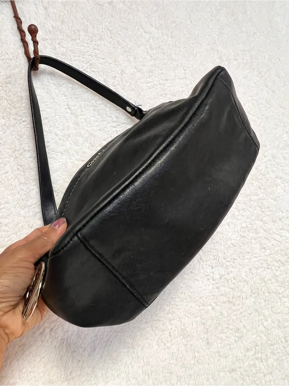 Coach Black Leather Shoulder Bag with Silver Charm - Picture 4 of 9